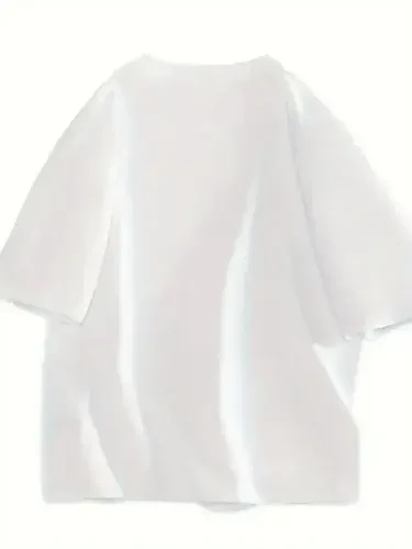 Футболка оверсайз с принтом и круглым вырезом - Белая - 4