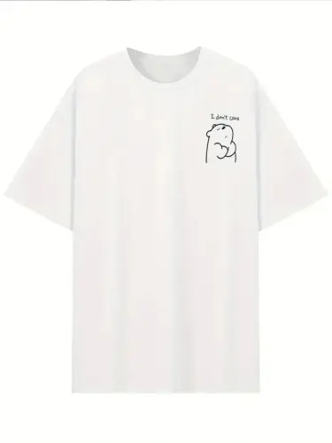 Baskılı Oversize Bisiklet Yaka T-shirt - Beyaz - 3