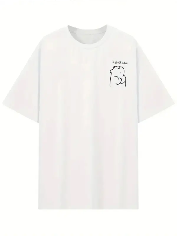 Baskılı Oversize Bisiklet Yaka T-shirt - Beyaz - 3