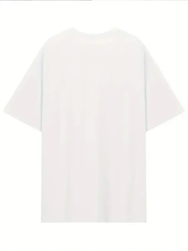 Baskılı Oversize Bisiklet Yaka T-shirt - Beyaz - 4