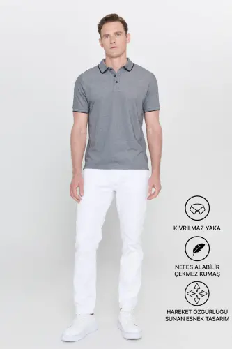 Футболка-поло Slim Fit из немнущейся хлопковой ткани, не притягивающей волосы - 3