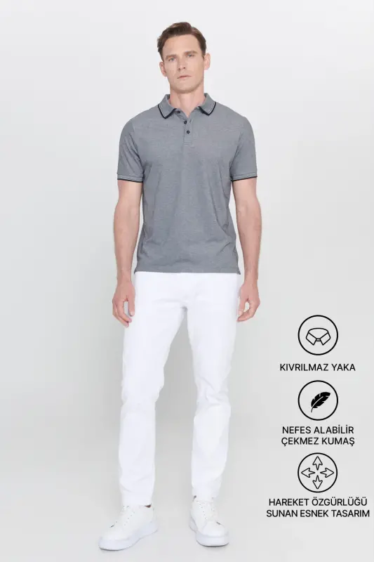 Футболка-поло Slim Fit из немнущейся хлопковой ткани, не притягивающей волосы - 3
