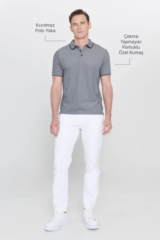Футболка-поло Slim Fit из немнущейся хлопковой ткани, не притягивающей волосы - 6