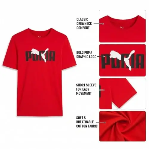 Футболка PUMA для мальчиков — футболка с логотипом Cat — спортивная футболка с коротким рукавом и круглым вырезом (S-XL), размер Large, зелено-желтая - 5