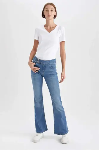 Футболка с коротким рукавом V-образного выреза Slim Fit из 100% хлопка Белая - 2