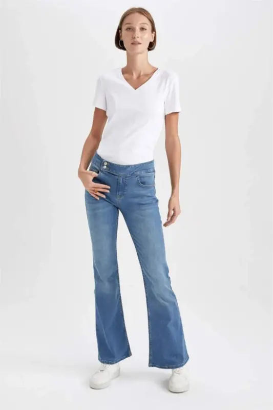 Футболка с коротким рукавом V-образного выреза Slim Fit из 100% хлопка Белая - 2