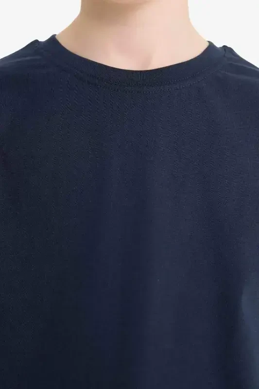 Футболка с короткими рукавами, базовый однотонный, с круглым вырезом для мальчика - темно-синий - 5