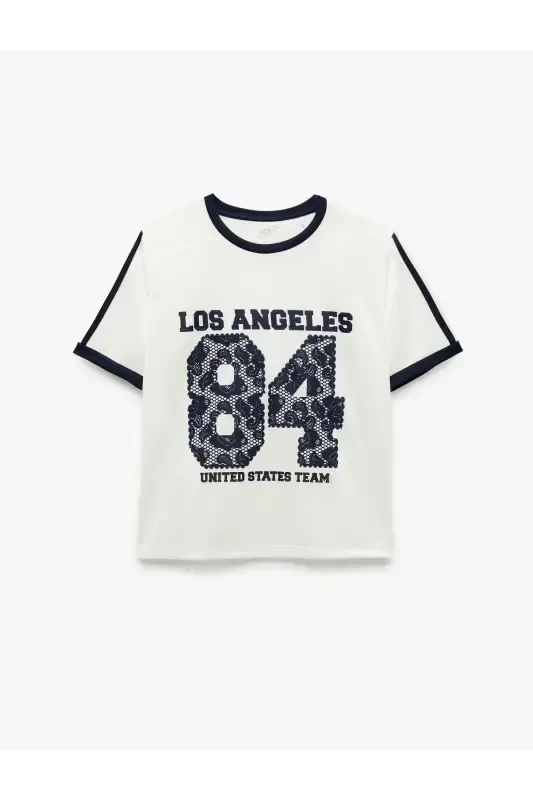 Футболка с короткими рукавами, круглым вырезом, в полоску, свободного кроя, с принтом. - 3