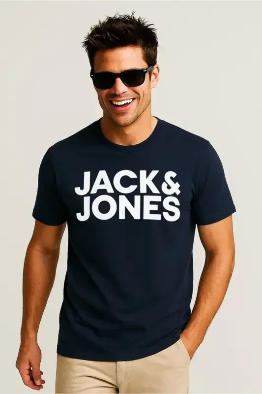 Футболка с круглым вырезом и логотипом - Navy Blazer - JACK & JONES