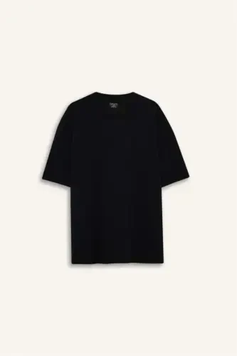 Футболка с круглым вырезом из плотного хлопка черного цвета oversize - 6