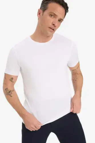 Футболка с круглым вырезом Slim Fit Премиум Качество Basic с коротким рукавом из хлопка Белый - 3