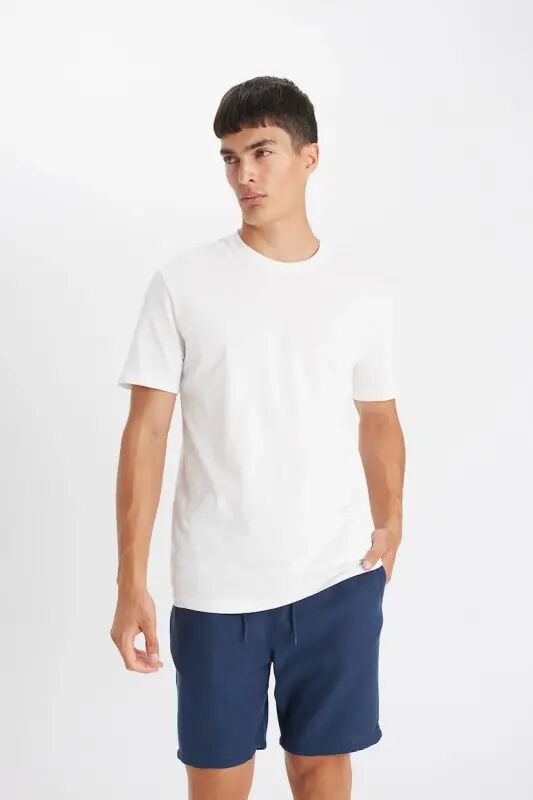 Футболка с круглым вырезом Slim Fit Премиум Качество Basic с коротким рукавом из хлопка Белый - 3