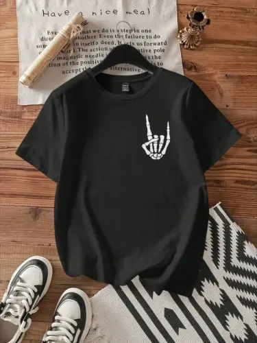 Baskılı T-shirt - Siyah - 1
