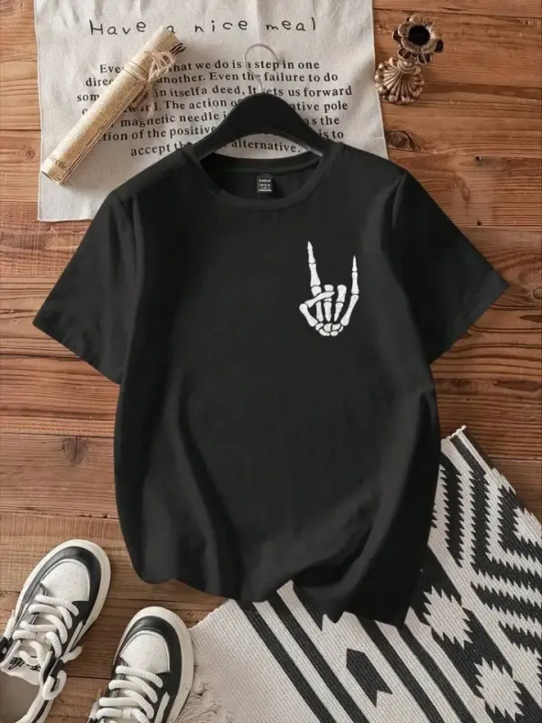 Baskılı T-shirt - Siyah - 1
