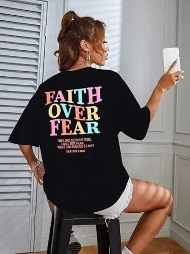 Футболка с принтом и круглым вырезом - Черный - 4