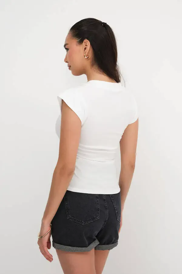 Футболка с V-образным вырезом и сборками по бокам P1566-S1 - 6