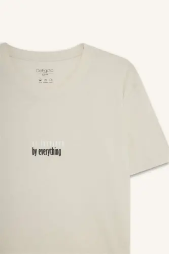 Футболка Slim Fit, с воротником-поло, с принтом, с коротким рукавом, песочного цвета. - 7