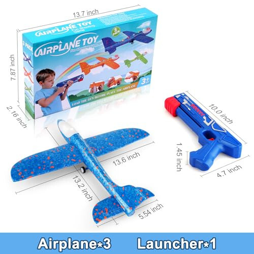 Fuwidvia 3 Pack Airplane Launcher Toys, 13.2'' LED Foam Glider Catapult Plane Toy for Boys, 2 Flight Modes Outdoor Flying Toys Birthday Gifts for Boys Girls 4 5 6 7 8 9 10 11 12 Year Old - 7