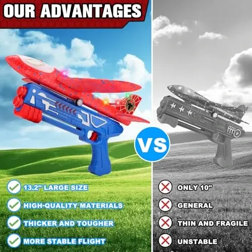 Fuwidvia 3 Pack Airplane Launcher Toys, 13.2'' Spider LED Foam Glider Catapult Plane Toy for Boys, 2 Flight Modes Outdoor Flying Toys Birthday Gifts for Boys Girls 4 5 6 7 8 9 10 11 12 Year Old - 3