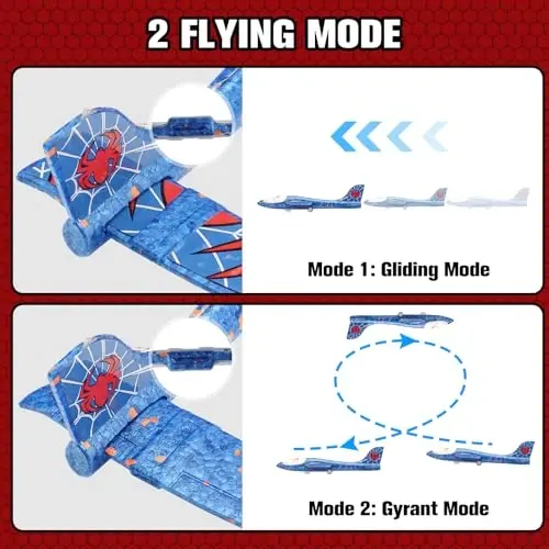 Fuwidvia 3 Pack Airplane Launcher Toys, 13.2'' Spider LED Foam Glider Catapult Plane Toy for Boys, 2 Flight Modes Outdoor Flying Toys Birthday Gifts for Boys Girls 4 5 6 7 8 9 10 11 12 Year Old - 5