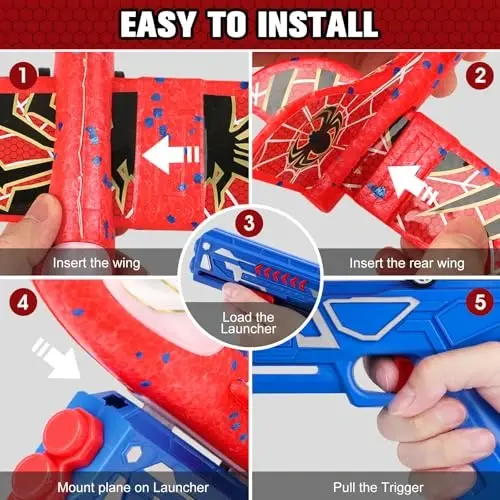 Fuwidvia 3 Pack Airplane Launcher Toys, 13.2'' Spider LED Foam Glider Catapult Plane Toy for Boys, 2 Flight Modes Outdoor Flying Toys Birthday Gifts for Boys Girls 4 5 6 7 8 9 10 11 12 Year Old - 6