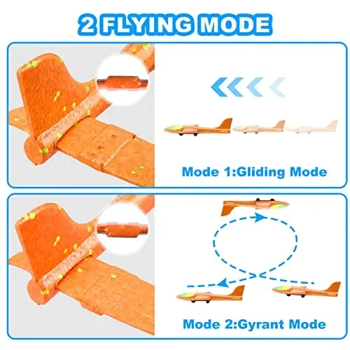 Fuwidvia 3 Pack Airplane Launcher Toys, 13.2'' LED Foam Glider Plane Toy for Boys, 2 Flight Modes Outdoor Flying Toys Birthday Gifts for Boys Girls 4 5 6 7 8 9 10 11 12 Year Old (Blue&Green&Orange) - 3