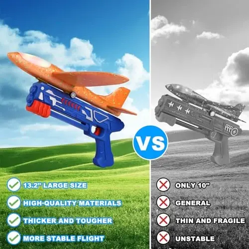 Fuwidvia 3 Pack Airplane Launcher Toys, 13.2'' LED Foam Glider Plane Toy for Boys, 2 Flight Modes Outdoor Flying Toys Birthday Gifts for Boys Girls 4 5 6 7 8 9 10 11 12 Year Old (Blue&Green&Orange) - 5