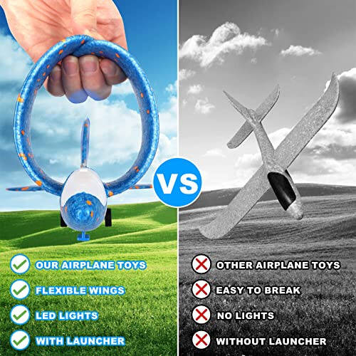 Fuwidvia 3 Pack Airplane Launcher Toys, 13.2'' LED Foam Glider Plane Toy for Boys, 2 Flight Modes Outdoor Flying Toys Birthday Gifts for Boys Girls 4 5 6 7 8 9 10 11 12 Year Old (Blue&Green&Orange) - 4