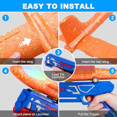 Fuwidvia 3 Pack Airplane Launcher Toys, 13.2'' LED Foam Glider Plane Toy for Boys, 2 Flight Modes Outdoor Flying Toys Birthday Gifts for Boys Girls 4 5 6 7 8 9 10 11 12 Year Old (Blue&Green&Orange) - 5