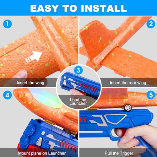 Fuwidvia 3 Pack Airplane Launcher Toys, 13.2'' LED Foam Glider Plane Toy for Boys, 2 Flight Modes Outdoor Flying Toys Birthday Gifts for Boys Girls 4 5 6 7 8 9 10 11 12 Year Old (Blue&Green&Orange) - 5