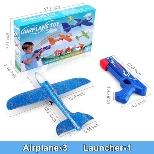 Fuwidvia 3 Pack Airplane Launcher Toys, 13.2'' LED Foam Glider Plane Toy for Boys, 2 Flight Modes Outdoor Flying Toys Birthday Gifts for Boys Girls 4 5 6 7 8 9 10 11 12 Year Old (Blue&Green&Orange) - 7