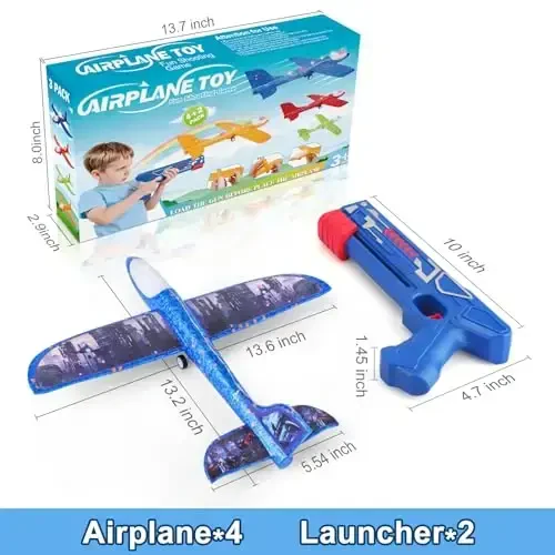 Fuwidvia 4 Pack Airplane Launcher Toys, 2 Flight Modes LED Foam Plane Toy for Boys, Outdoor Flying Toys Birthday Gifts for Boys Girl 4 5 6 7 8 9 10 11 12 Year Old - 6