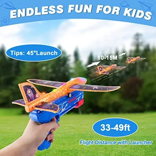 Fuwidvia 4 Pack Airplane Launcher Toys, 2 Flight Modes LED Foam Plane Toy for Boys, Outdoor Flying Toys Birthday Gifts for Boys Girl 4 5 6 7 8 9 10 11 12 Year Old - FUWIDVIA (1)