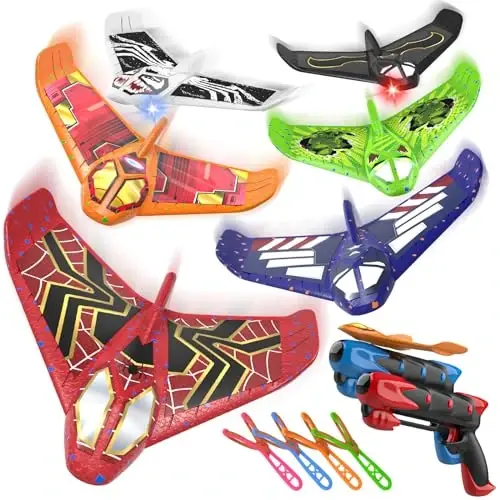 Fuwidvia 6 Pack Airplane Launcher Toys, LED Foam Airplane Toys for Kids | Outdoor Plane Flying Toys for Boys Girls toys age 3 4 5 6 7 8 9 10 11 12 year old boy birthday gift ideas - 1