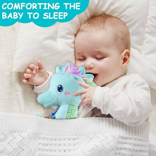 Fuzqq Baby Toys 0-6 Months,Infant Musical Stuffed Animals Soft Toy with Bright Colors,Crinkle Sound Paper, Multi-Textures & Rattles,Baby Newborn Toys for 0 3 6 9 12 Months Boy/Girls(Blue) - 5