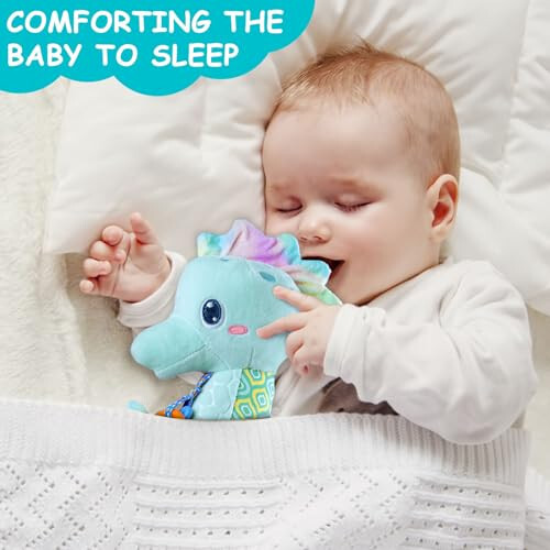 Fuzqq Baby Toys 0-6 Months,Musical Stuffed Animal Plush Toy with Rattle,Soft Newborn Toy for 0 3 6 9 12 Months Girls,Baby Boy Gift,Blue - 5