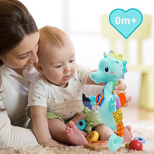 Fuzqq Baby Toys 0-6 Months,Musical Stuffed Animal Plush Toy with Rattle,Soft Newborn Toy for 0 3 6 9 12 Months Girls,Baby Boy Gift,Blue - 7