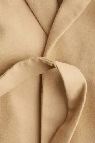 Fuzzy Textured and Belted Coat-Beige - 5