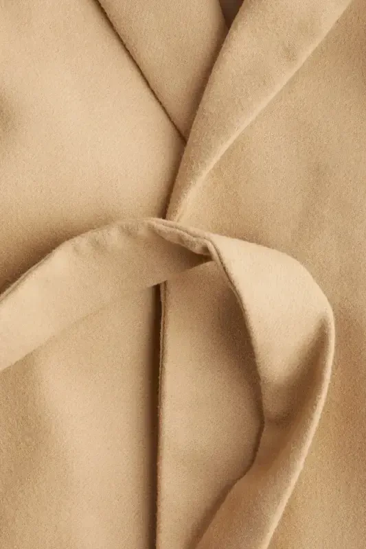 Fuzzy Textured and Belted Coat-Beige - 5