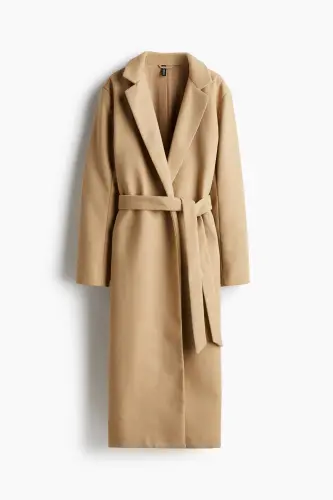 Fuzzy Textured and Belted Coat-Beige 