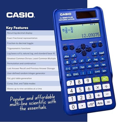 Casio fx-300ES Plus 2nd Edition – Standard Scientific Calculator | 262 Functions, Natural Textbook Display℠ | Ideal for Middle School, High School Math, Statistics & Algebra | Blue - 4