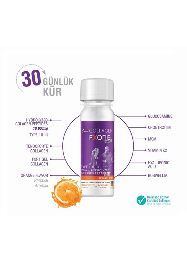 Fxone Shot Portakal 40mlx30 Şot (( Kolajen - MSM - Glukozamin - Kondroitin - Akgünlük Ekstresi) - 12