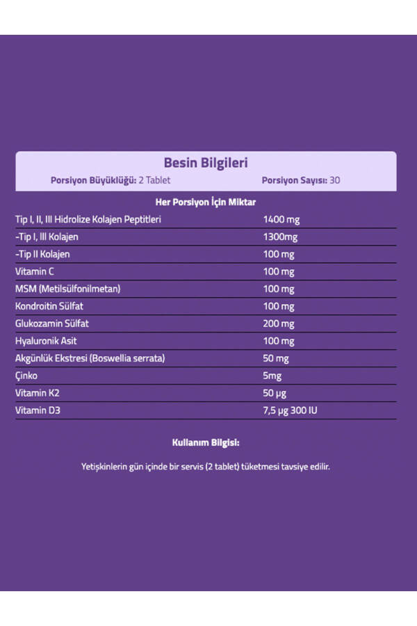 Fxone Tip I-II-III Kolajen 60 Tablet (Kolajen - MSM - Glukozamin - Kondroitin - Akgünlük Ekstresi) - 7