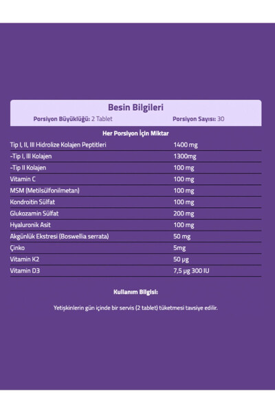 Fxone Tip I-II-III Kolajen 60 Tablet (Kolajen - MSM - Glukozamin - Kondroitin - Akgünlük Ekstresi) - 5