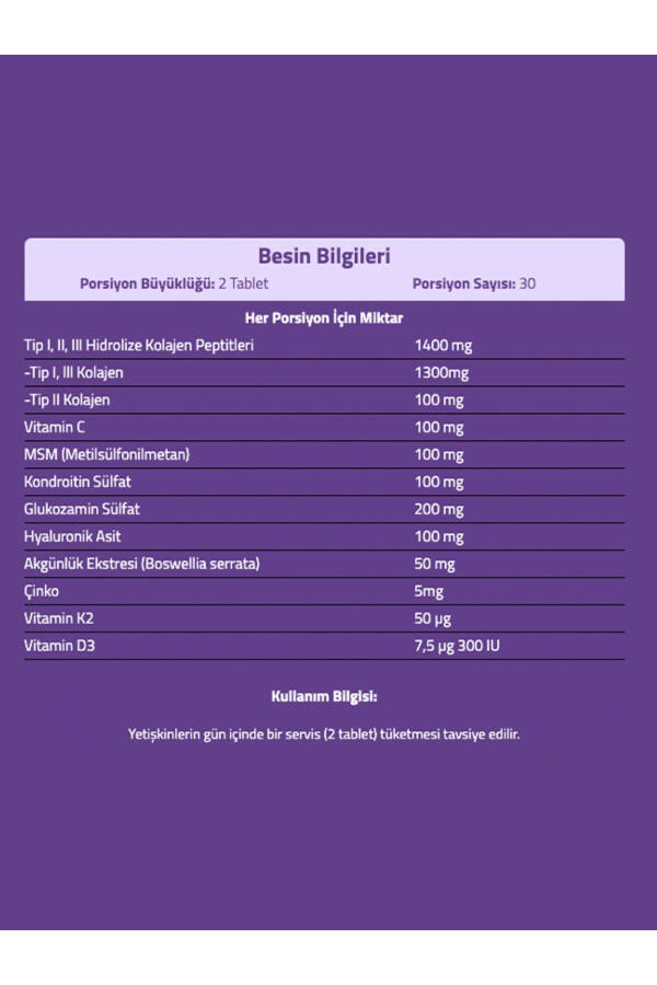 Fxone Tip I-II-III Kolajen 60 Tablet (Kolajen - MSM - Glukozamin - Kondroitin - Akgünlük Ekstresi) - 5