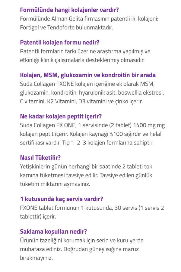 Fxone Tip I-II-III Kolajen 60 Tablet (Kolajen - MSM - Glukozamin - Kondroitin - Akgünlük Ekstresi) - 4