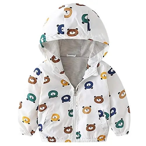 FYMNSI Toddler Baby Boys Girls Hooded Jacket Windbreaker Lightweight Dinosaur Print Coat Autumn Long Sleeve Windproof Outwear - 1