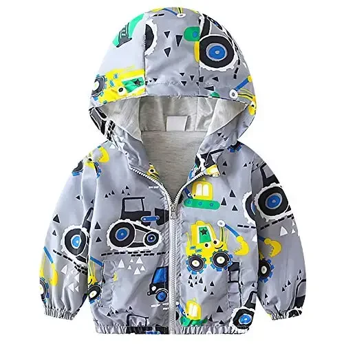 FYMNSI Toddler Baby Boys Girls Hooded Jacket Windbreaker Lightweight Dinosaur Print Coat Autumn Long Sleeve Windproof Outwear - FYMNSI