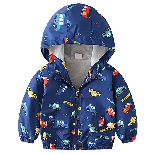 FYMNSI Toddler Baby Boys Girls Hooded Jacket Windbreaker Lightweight Dinosaur Print Coat Autumn Long Sleeve Windproof Outwear 