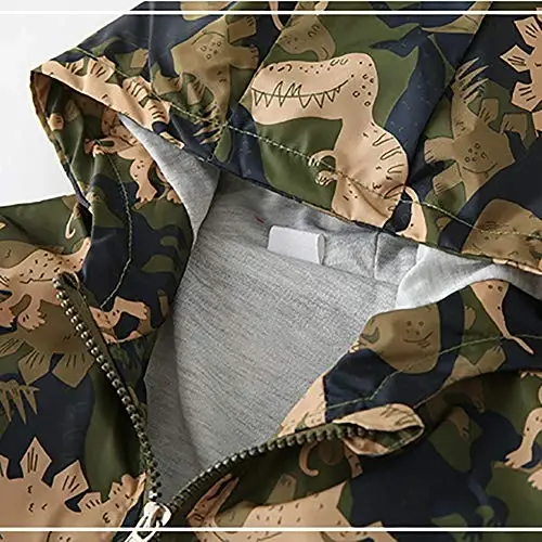 FYMNSI Toddler Baby Boys Girls Hooded Jacket Windbreaker Lightweight Dinosaur Print Coat Autumn Long Sleeve Windproof Outwear - 3